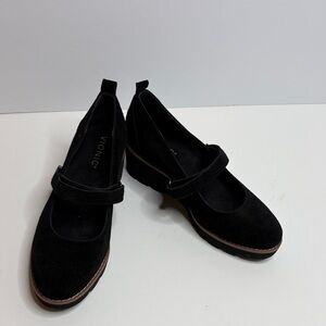 Vionic Alma Black Faux Suede Mary Jane Wedge Pump Women Size 6.5